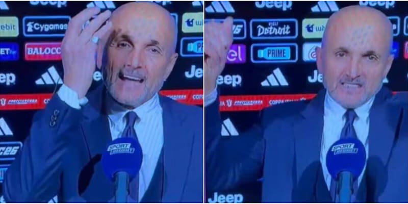 Spalletti in diretta: esulta con le braccia al cielo dopo un problema tecnico