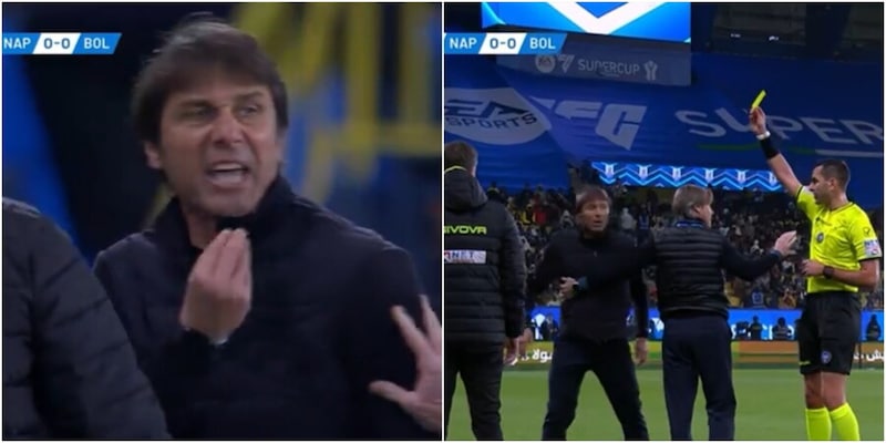 Conte urla all'arbitro Colombo dopo il fallo su Hojlund nella Supercoppa al Riyadh