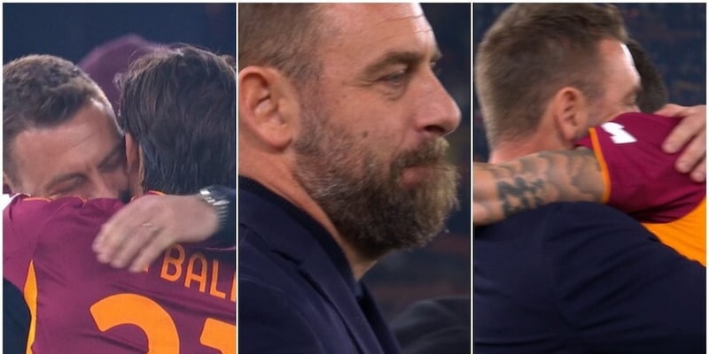De Rossi al club Olimpico: abbracci commoventi con Dybala e Mancini, l’allenatore in lacrime