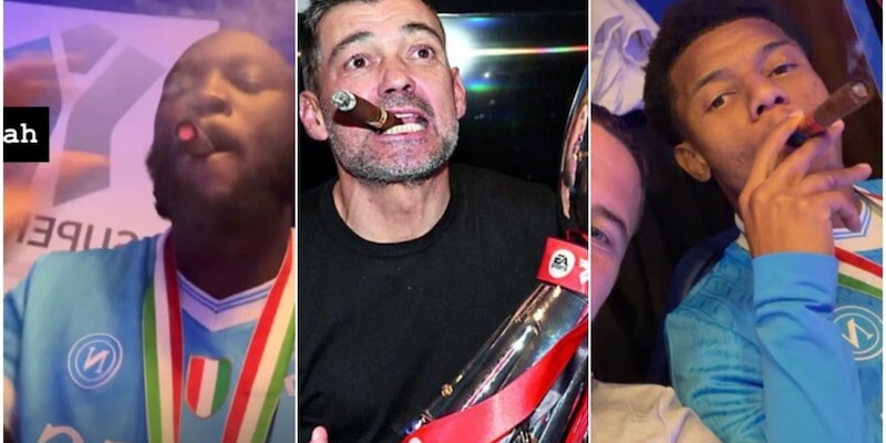 Supercoppa: Lukaku e Neres festeggiano con un sigaro, come il tecnico portoghese