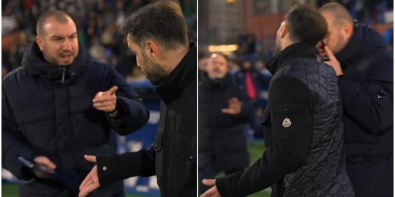 Confronto a bordo campo: l'allenatore del Como e il team manager del Bologna si scontrano, Italiano media la tensione