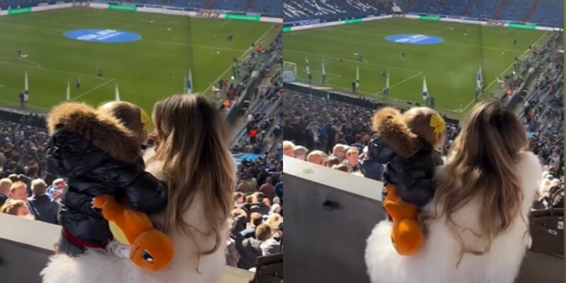 Diletta Leotta e la figlia al Veltins‑Arena: Džeko segna due gol per lo Schalke 04 in pareggio con la Dinamo Dresden